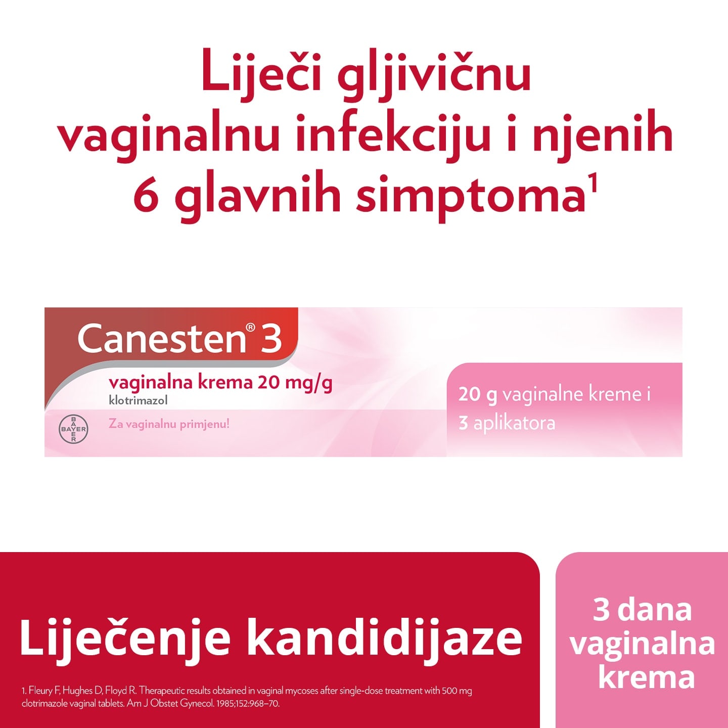 Krema za trodnevnu primjenu protiv kandidijaze: Canesten® 3 vaginalna krema 20 mg/g 